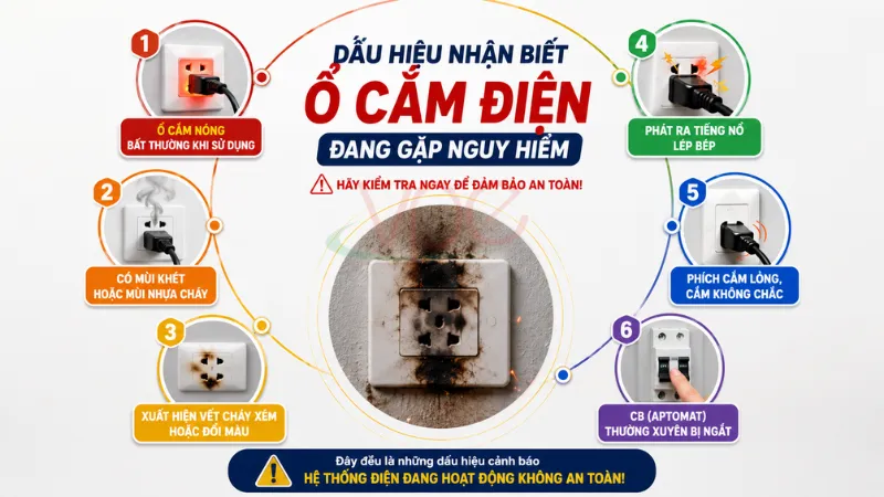 alt="dấu hiệu nhận biết ổ cắm điện đang gặp nguy hiểm"
